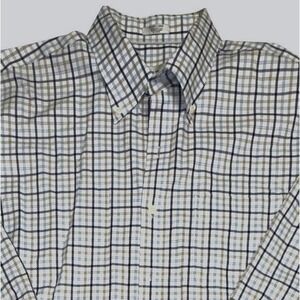 Peter Millar Mens Brown Plaid Long Sleeve Button Down Shirt Size XL Business